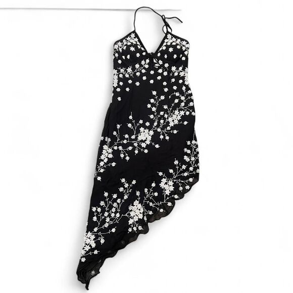 Y2K Fairy Whimsygoth Glam Silk Beaded Asymmetrical Formal Cocktail Dress - Picture 1 of 8